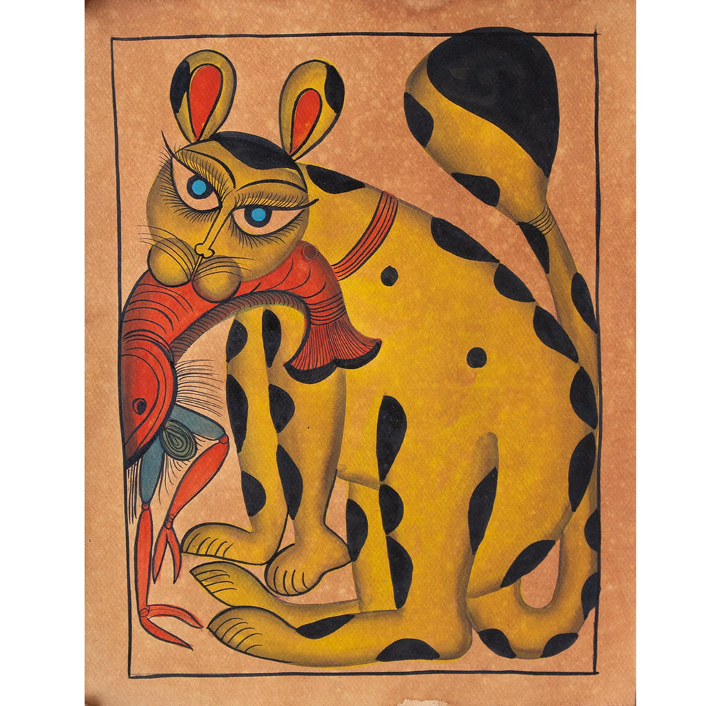 Bengal Pattachitra - Cat with fish