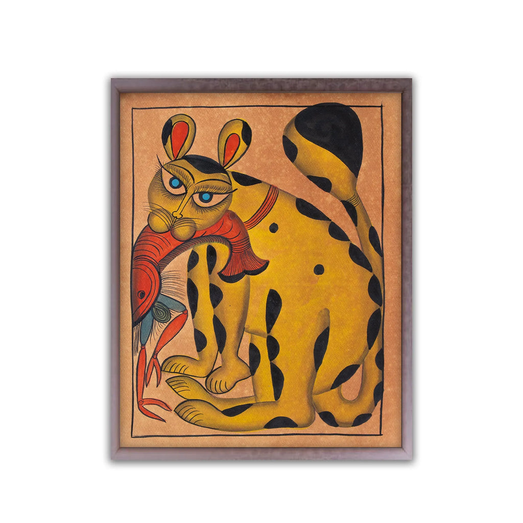 Bengal Pattachitra - Cat with fish