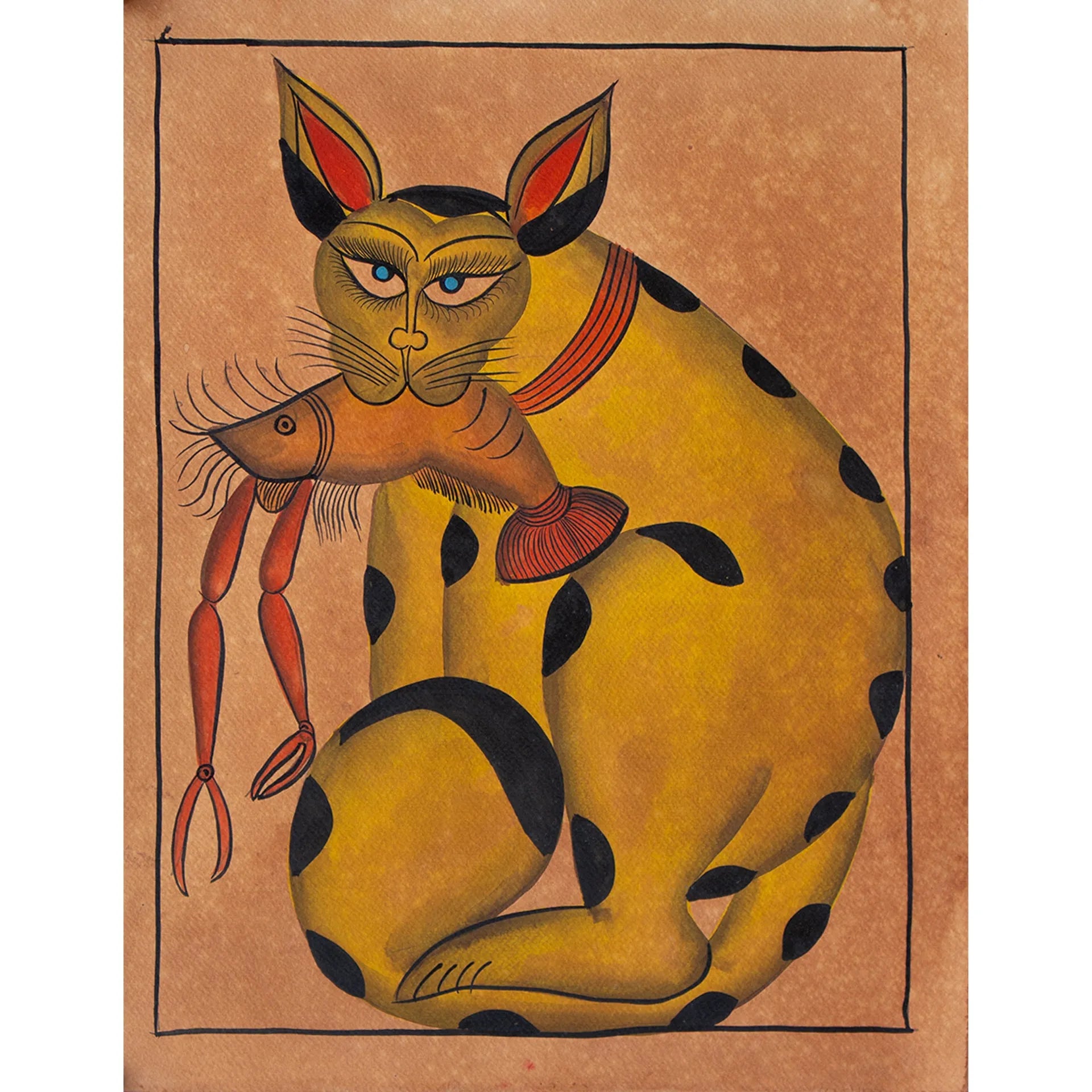 Bengal Pattachitra - Cat with fish