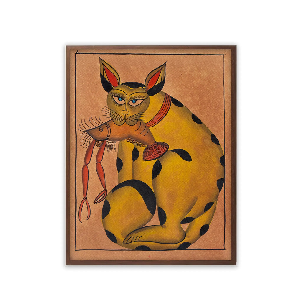 Bengal Pattachitra - Cat with fish