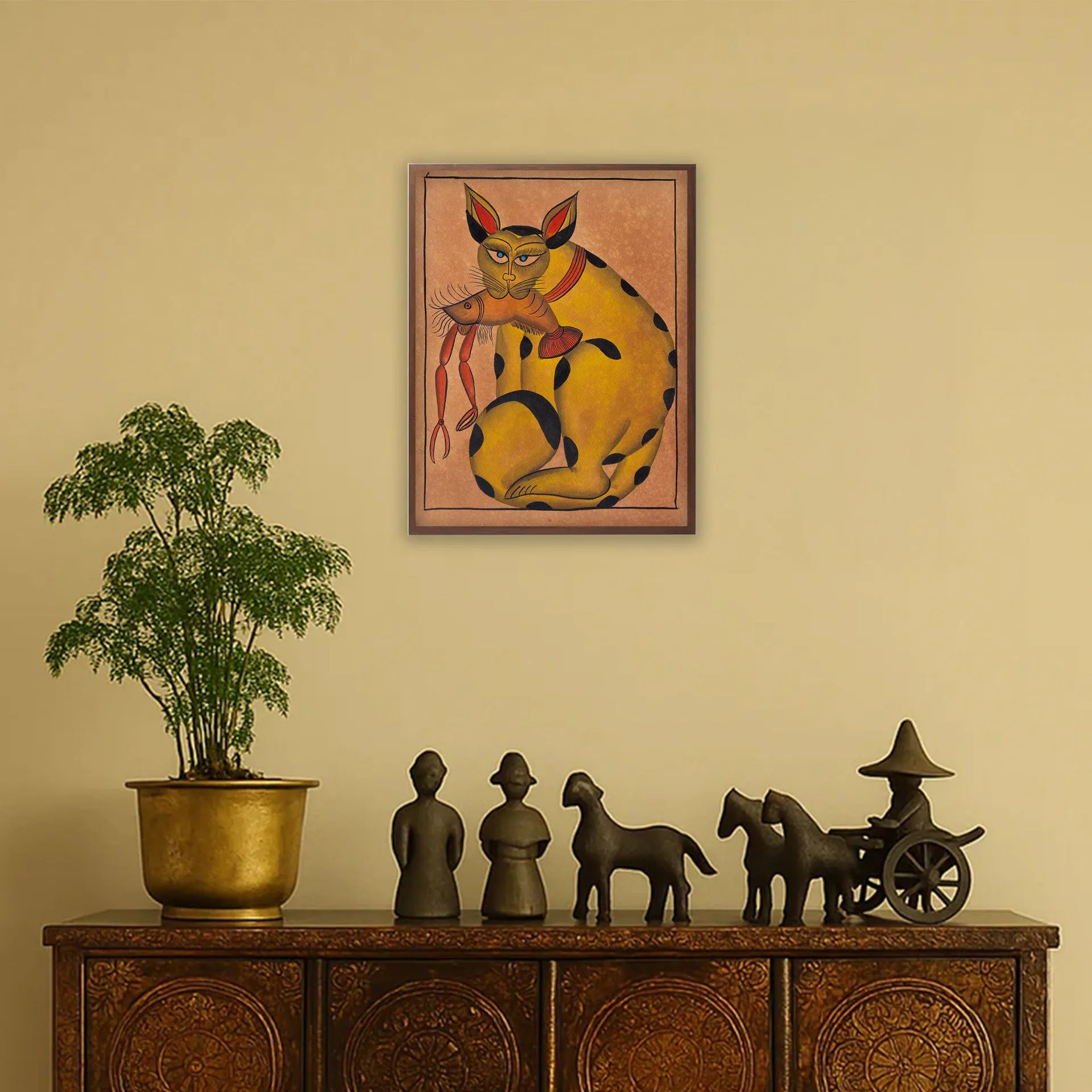 Bengal Pattachitra - Cat with fish