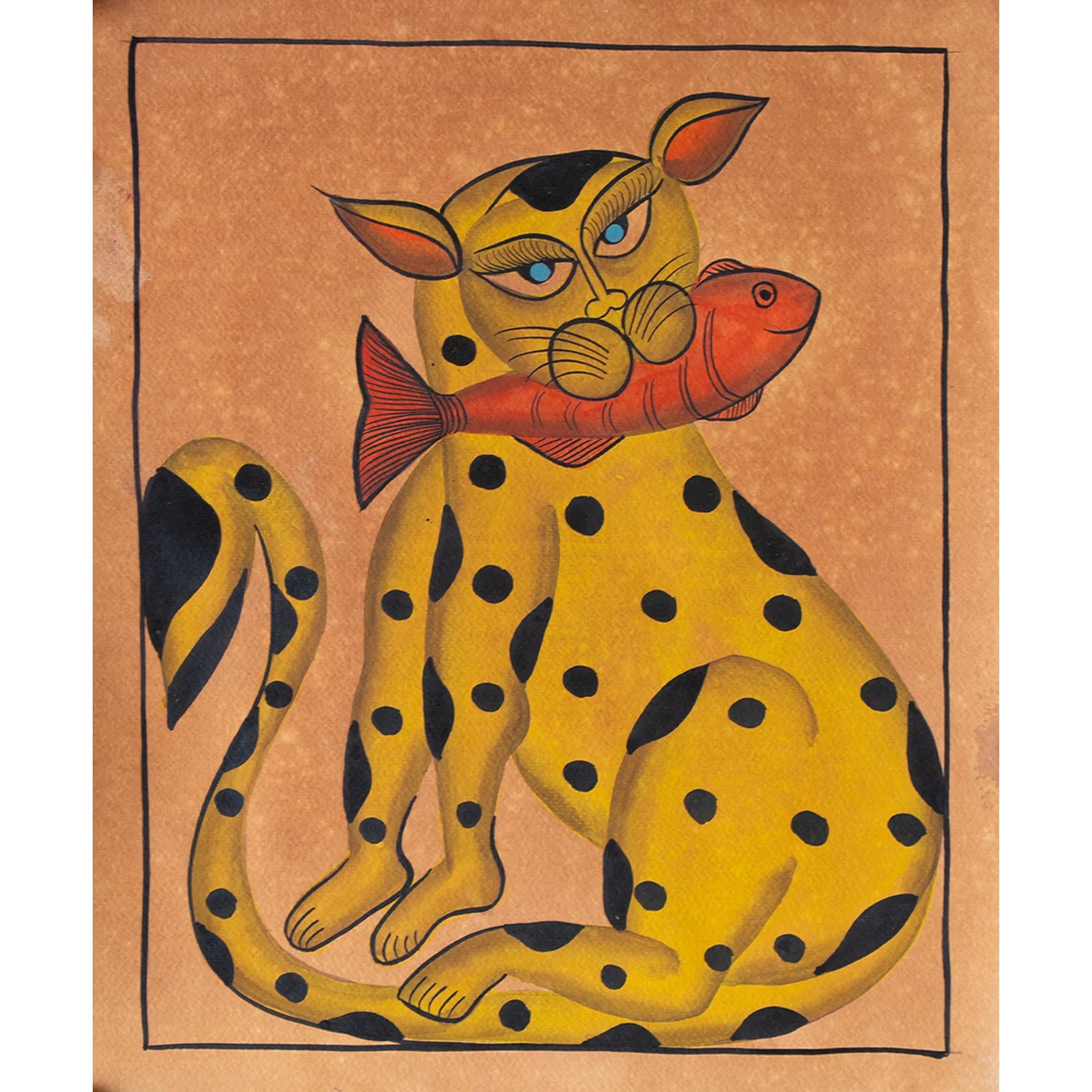 Bengal Pattachitra - Cat with fish