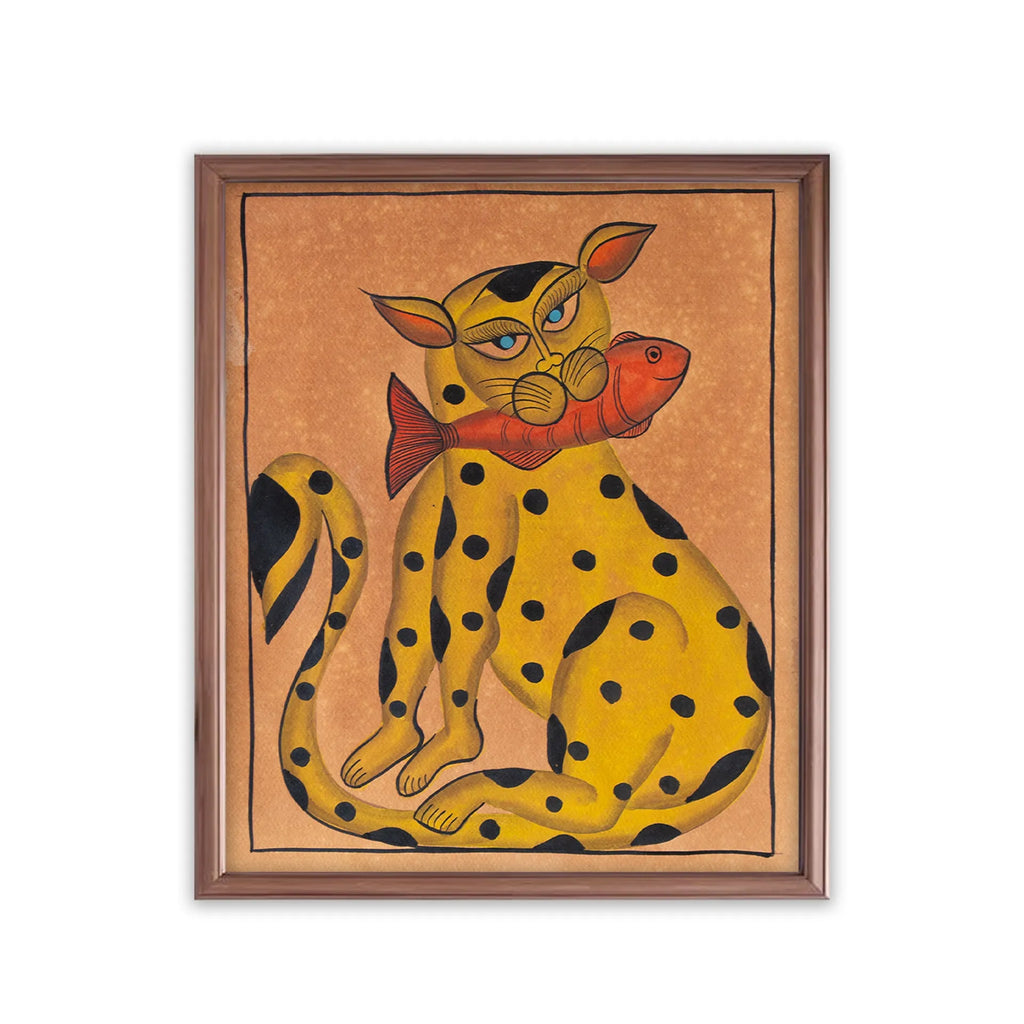Bengal Pattachitra - Cat with fish