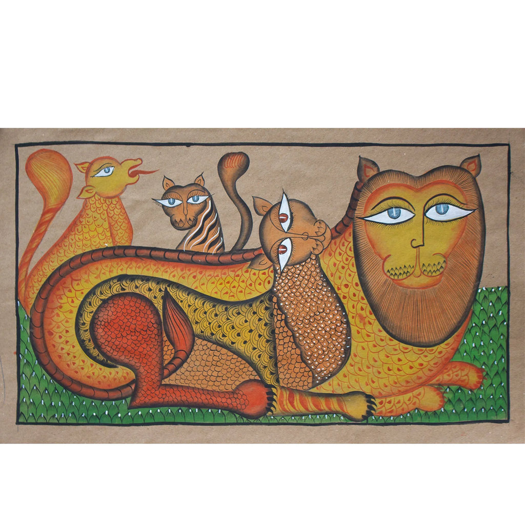 Bengal Pattachitra - Lion Family