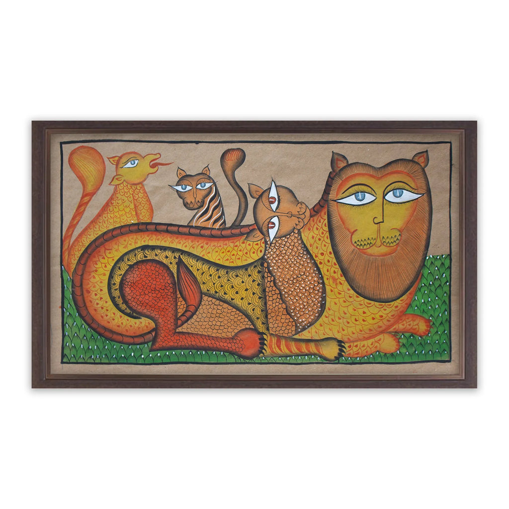 Bengal Pattachitra - Lion Family