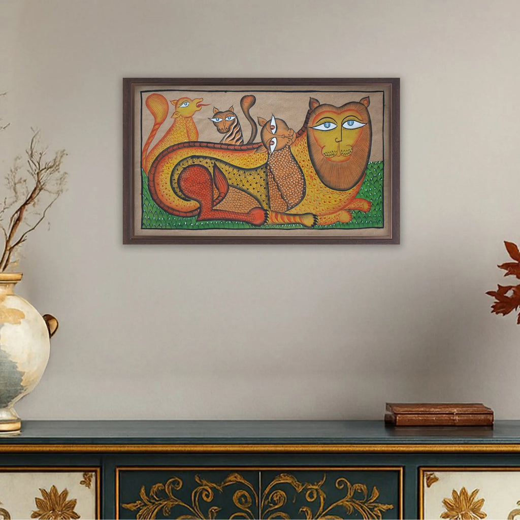 Bengal Pattachitra - Lion Family