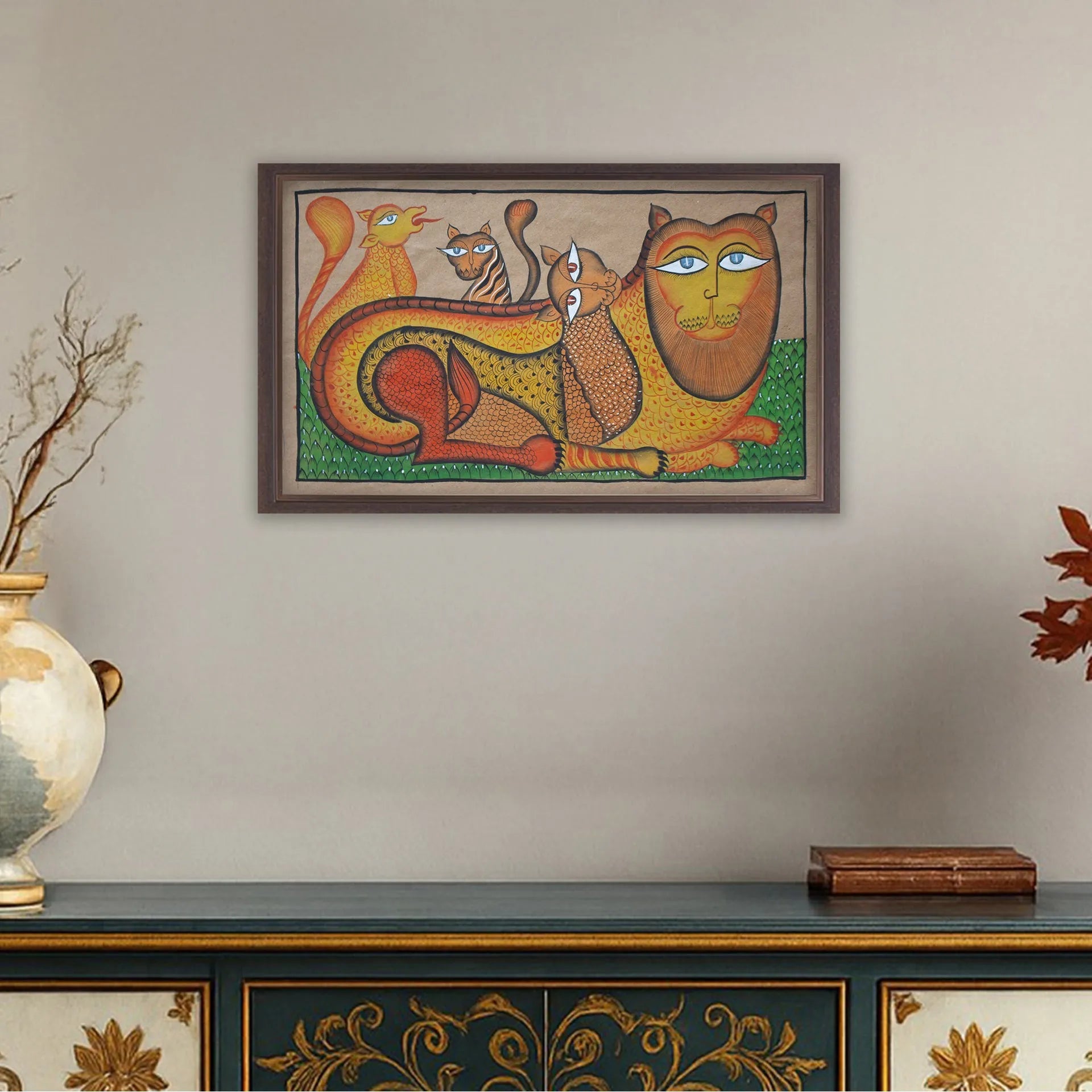 Bengal Pattachitra - Lion Family