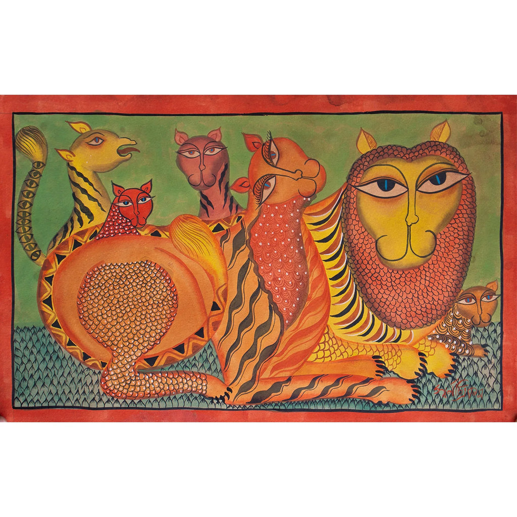 Bengal Pattachitra - Lion Family
