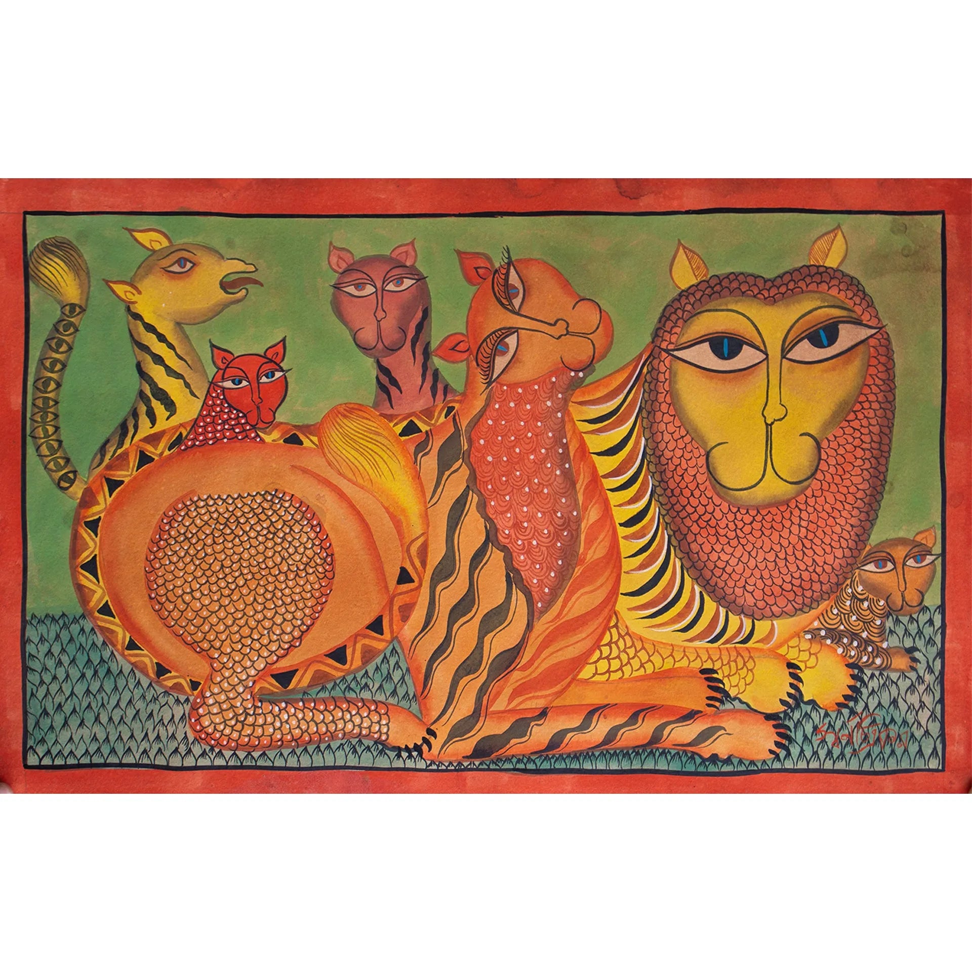 Bengal Pattachitra - Lion Family