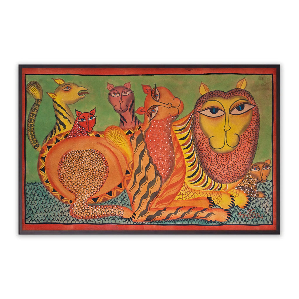 Bengal Pattachitra - Lion Family