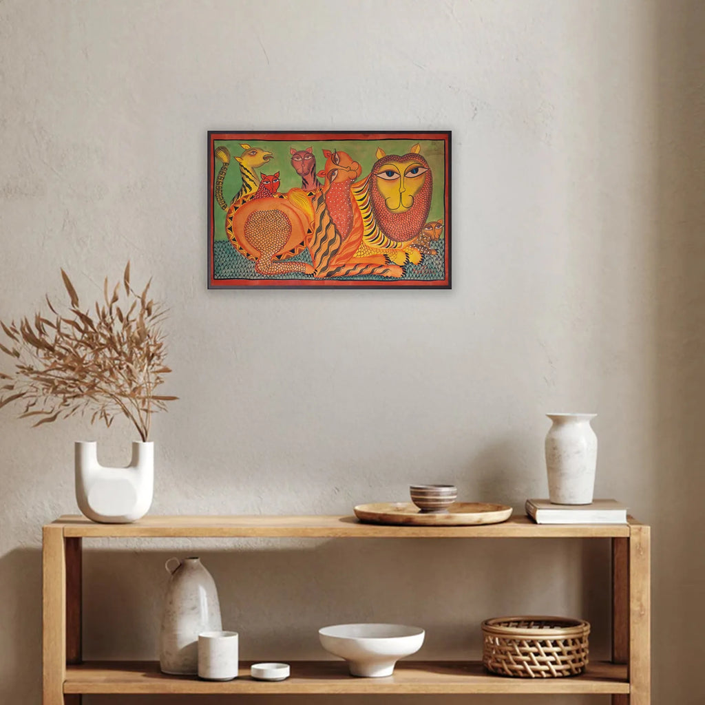 Bengal Pattachitra - Lion Family