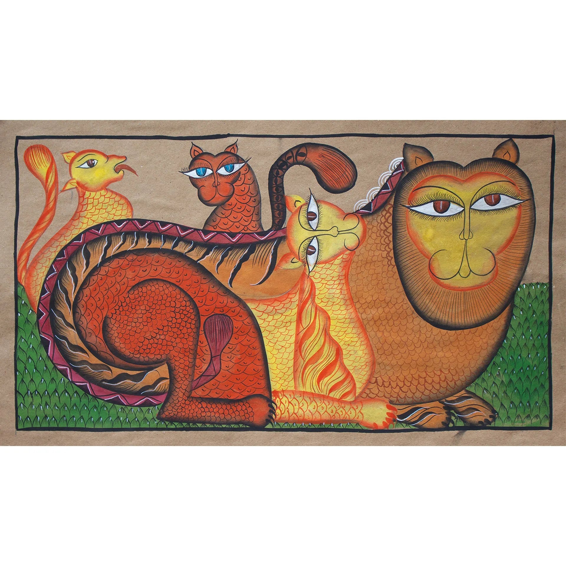 Bengal Pattachitra - Lion Family