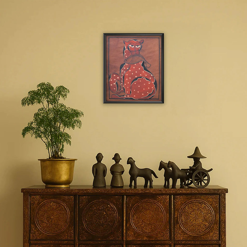 Bengal Pattachitra - Cat with fish