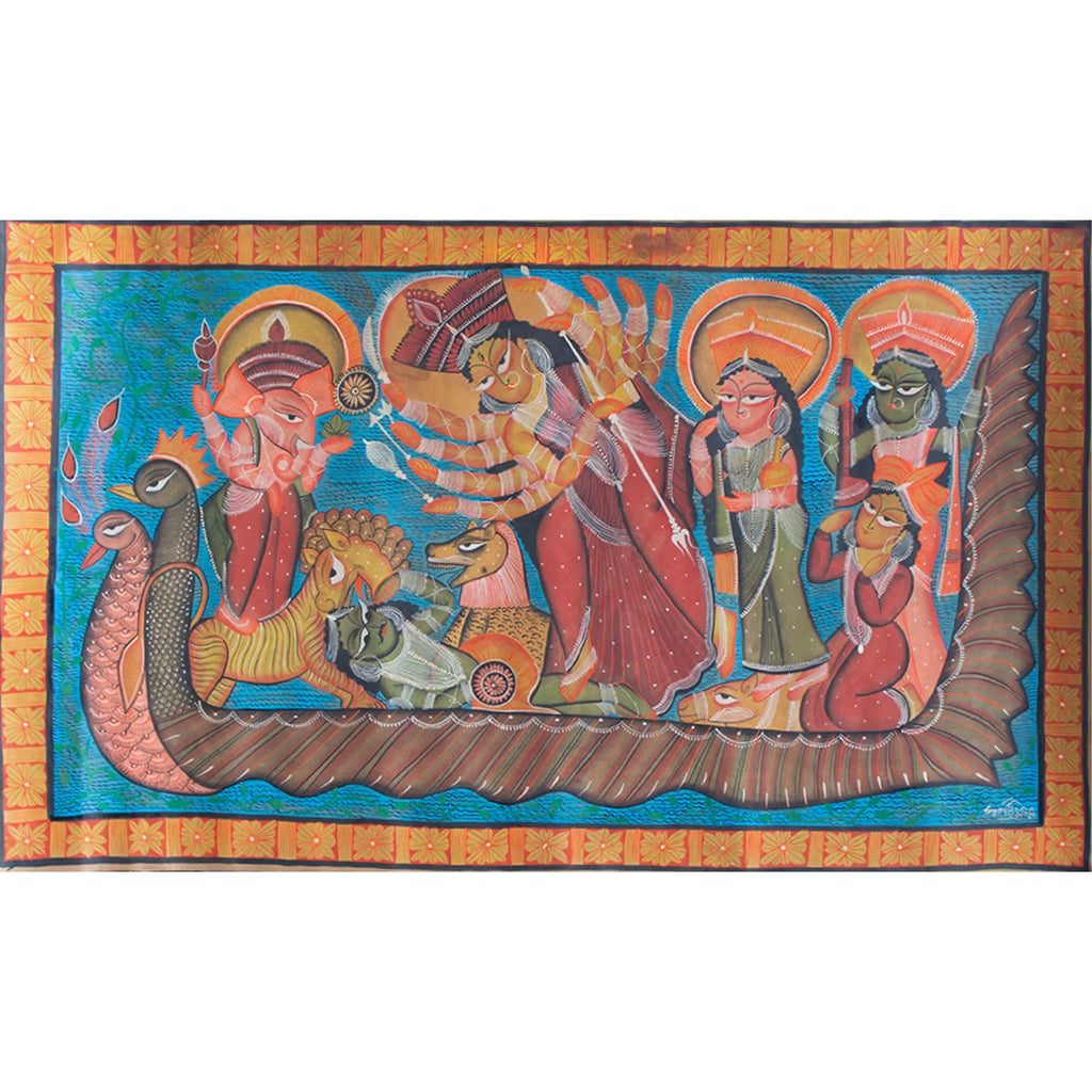Bengal Pattachitra - Durga Maa riding the boat to his father's house