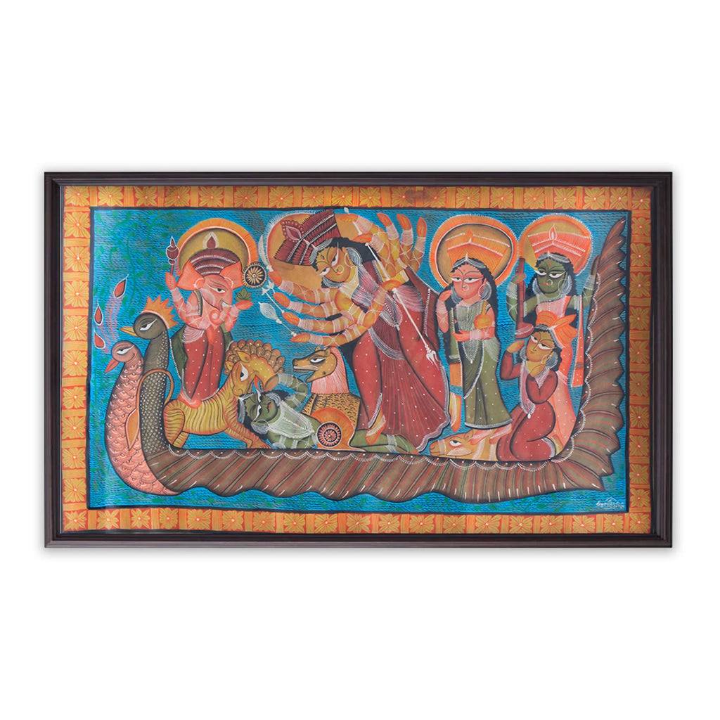 Bengal Pattachitra - Durga Maa riding the boat to his father's house