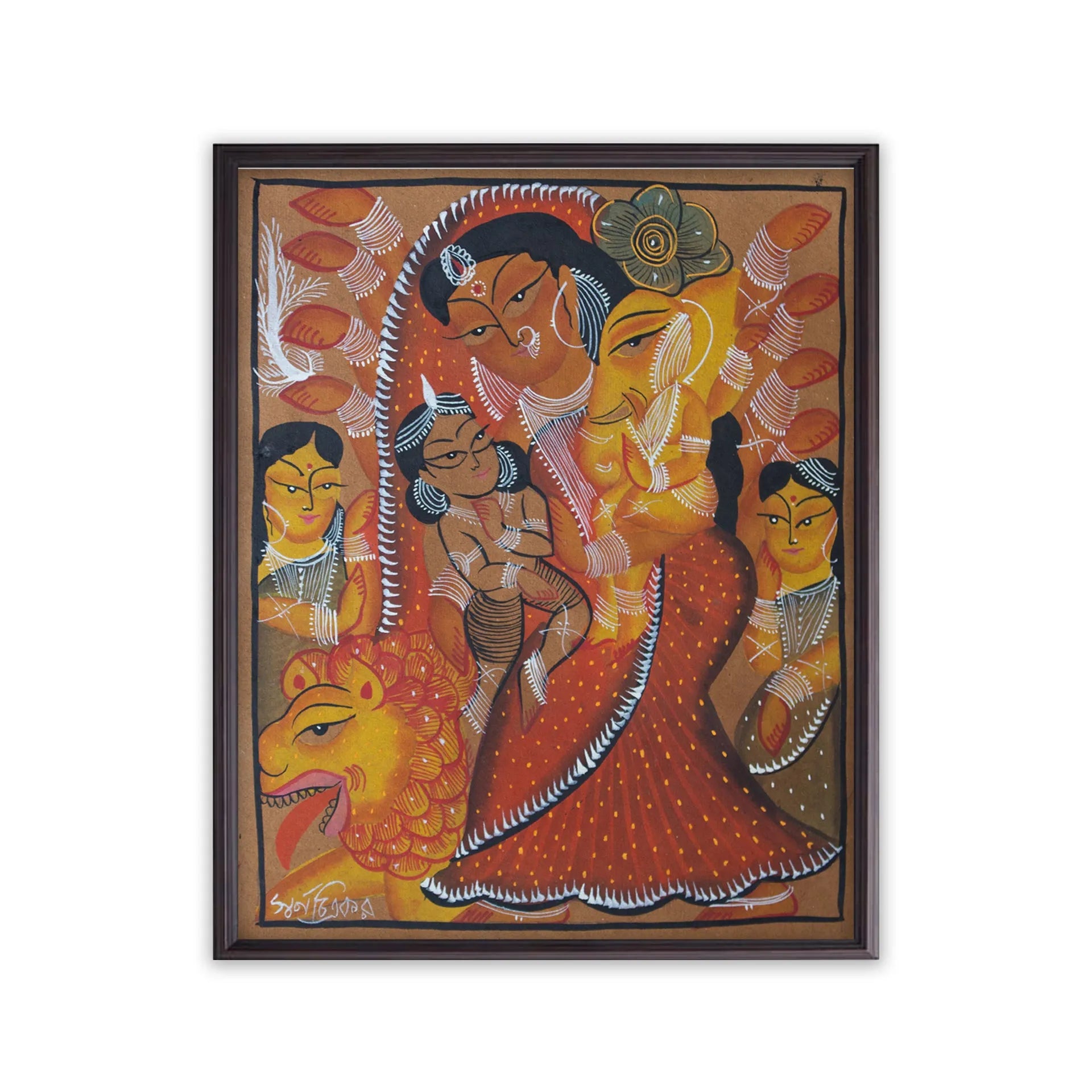 Bengal Pattachitra - Durga with ganesh kartik, laxmi saraswati