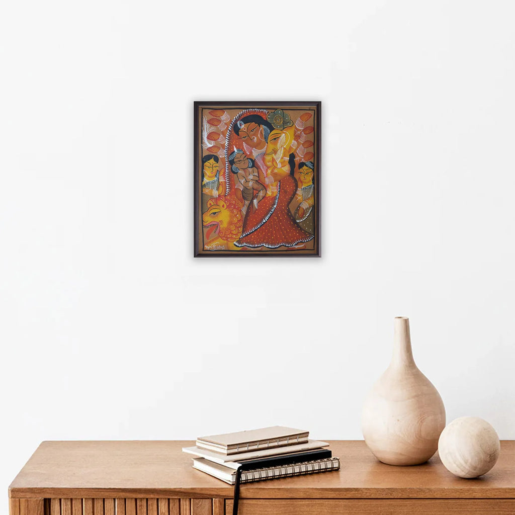 Bengal Pattachitra - Durga with ganesh kartik, laxmi saraswati