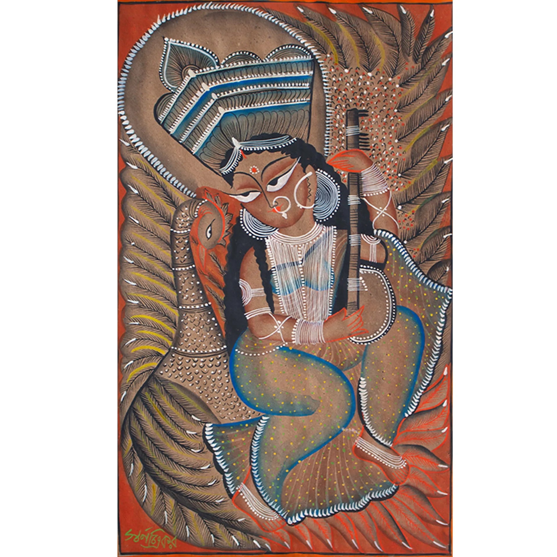 Bengal Pattachitra - Saraswati Maa