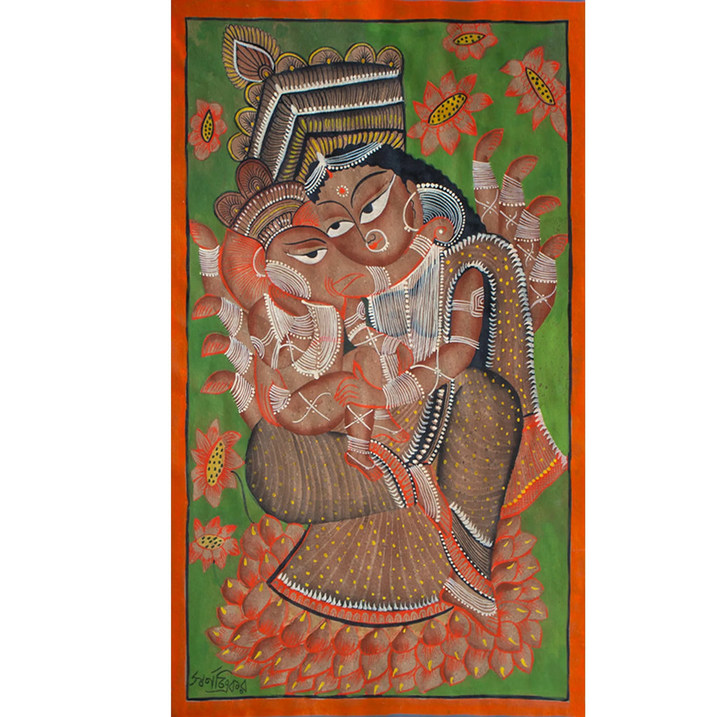 Bengal Pattachitra - Ganesh and Parvati