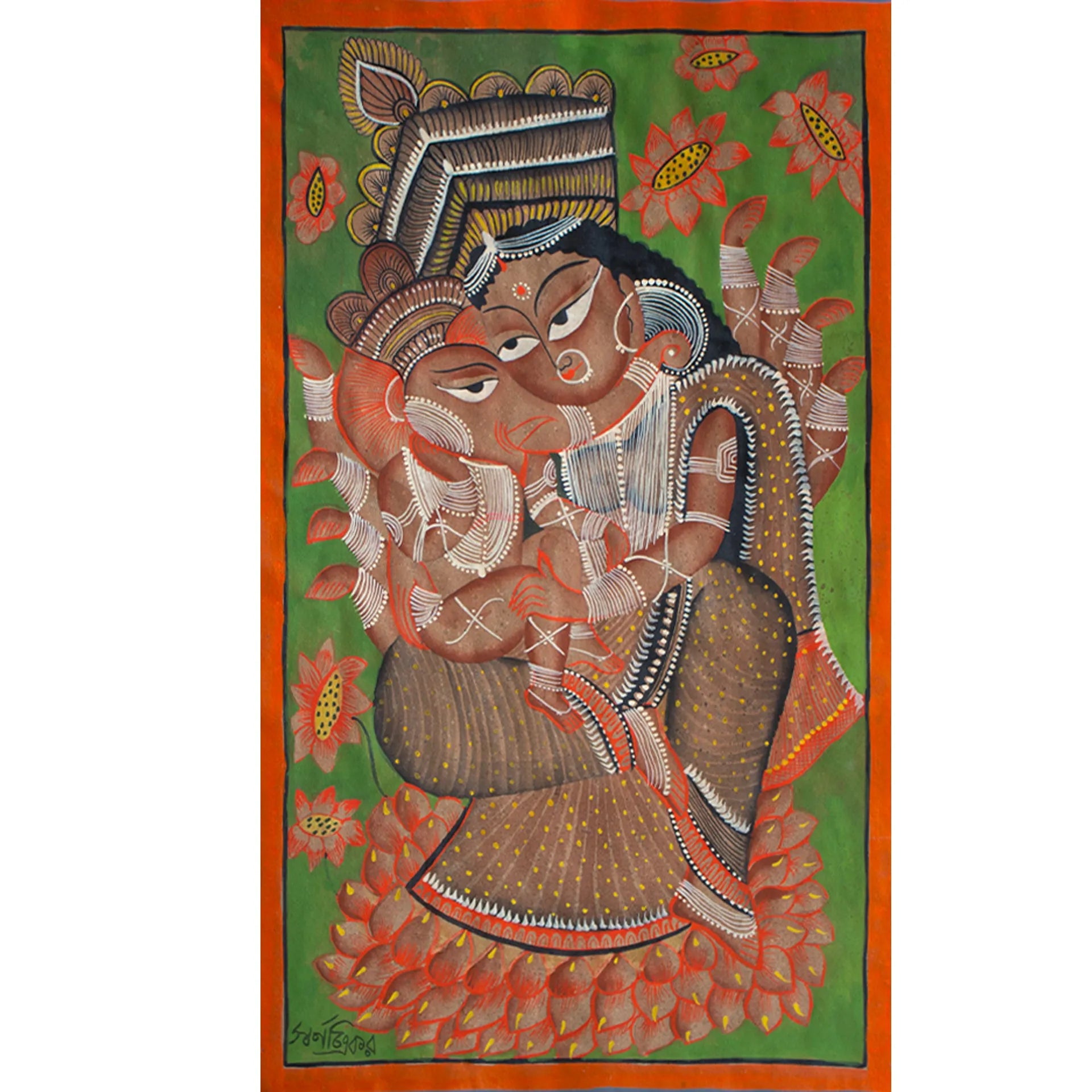 Bengal Pattachitra - Ganesh and Parvati
