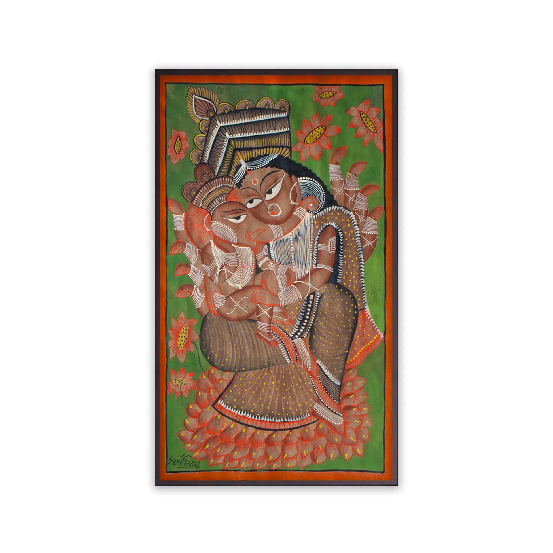 Bengal Pattachitra - Ganesh and Parvati