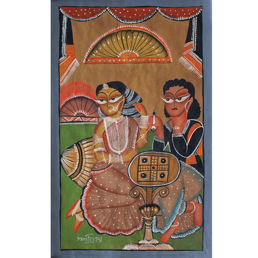 Bengal Pattachitra - Babu Biwi playing ludo