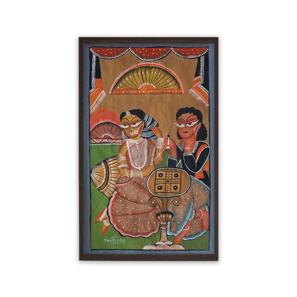 Bengal Pattachitra - Babu Biwi playing ludo