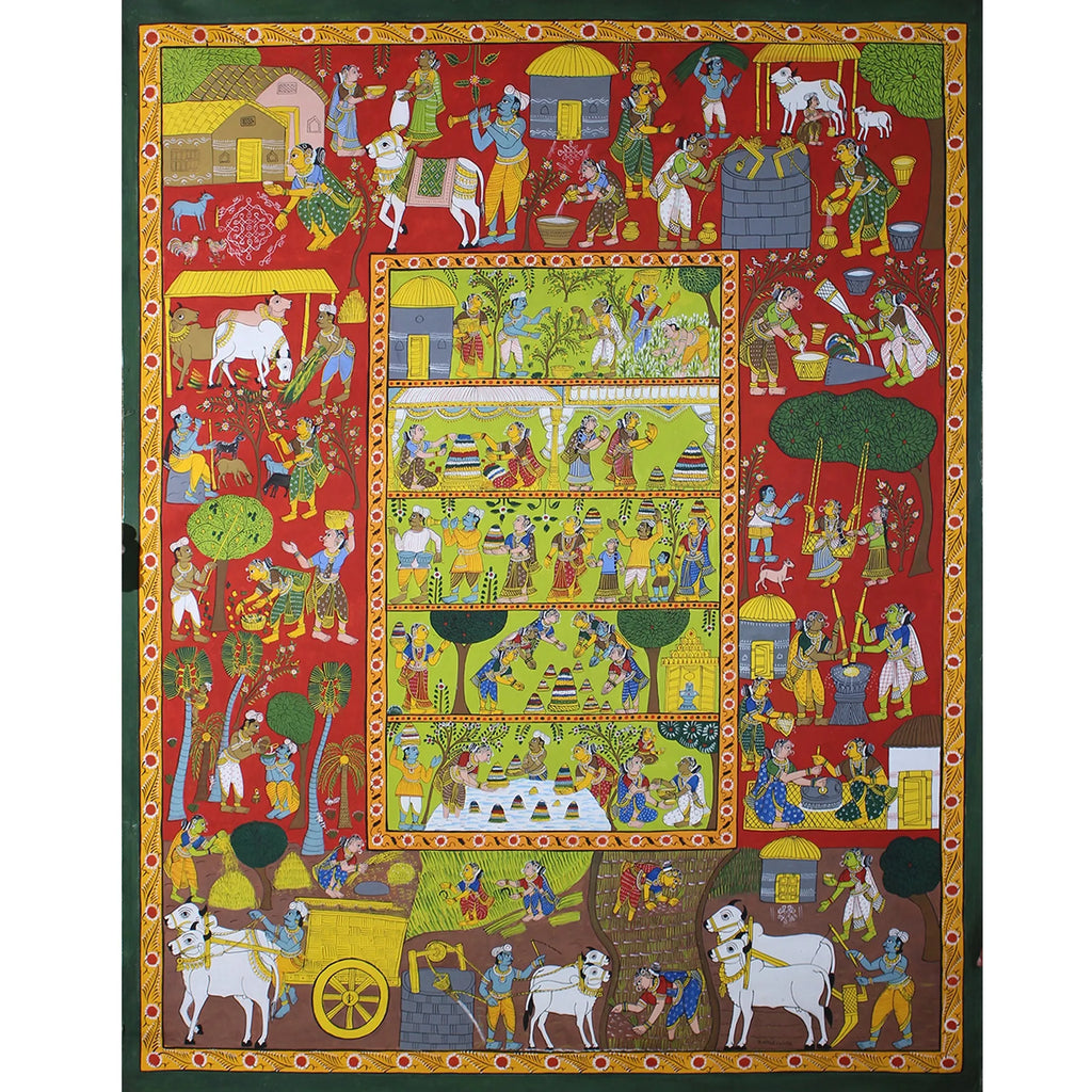 Cherial Painting - Rural village life with bhathukamma festival