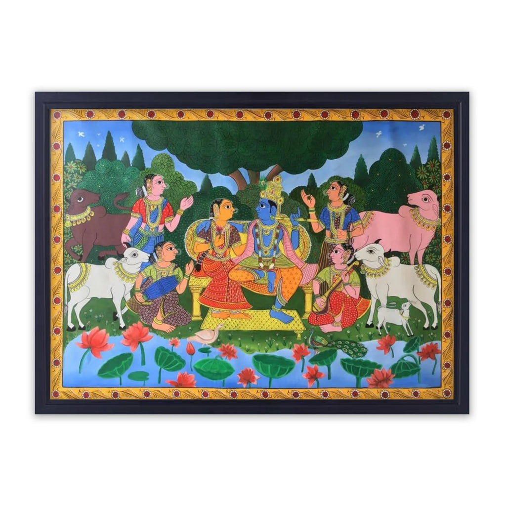 Cherial Painting - Radha Krishna with Gopikas
