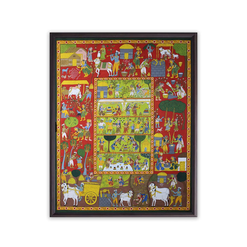 Cherial Painting - Rural village life with bhathukamma festival