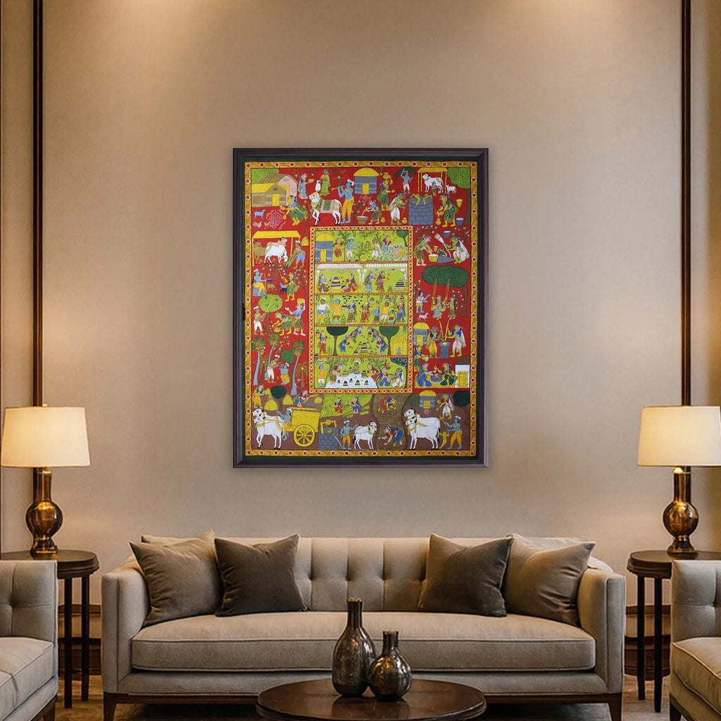 Cherial Painting - Rural village life with bhathukamma festival