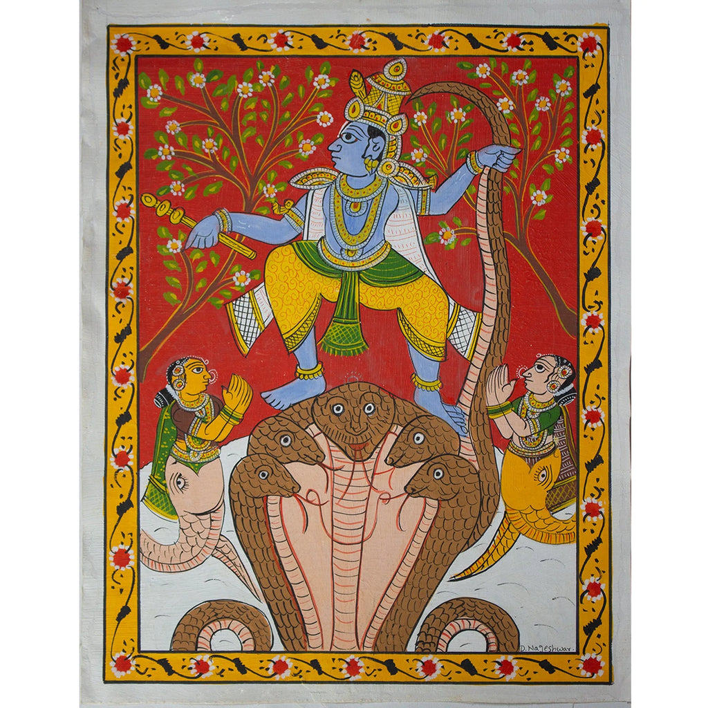 Cherial Painting - Shri Krishna Kaliya Vadh
