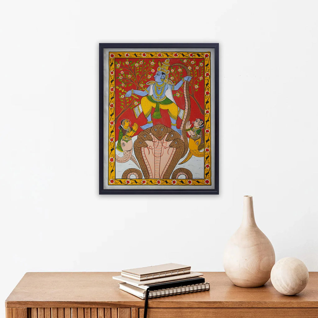 Cherial Painting - Shri Krishna Kaliya Vadh