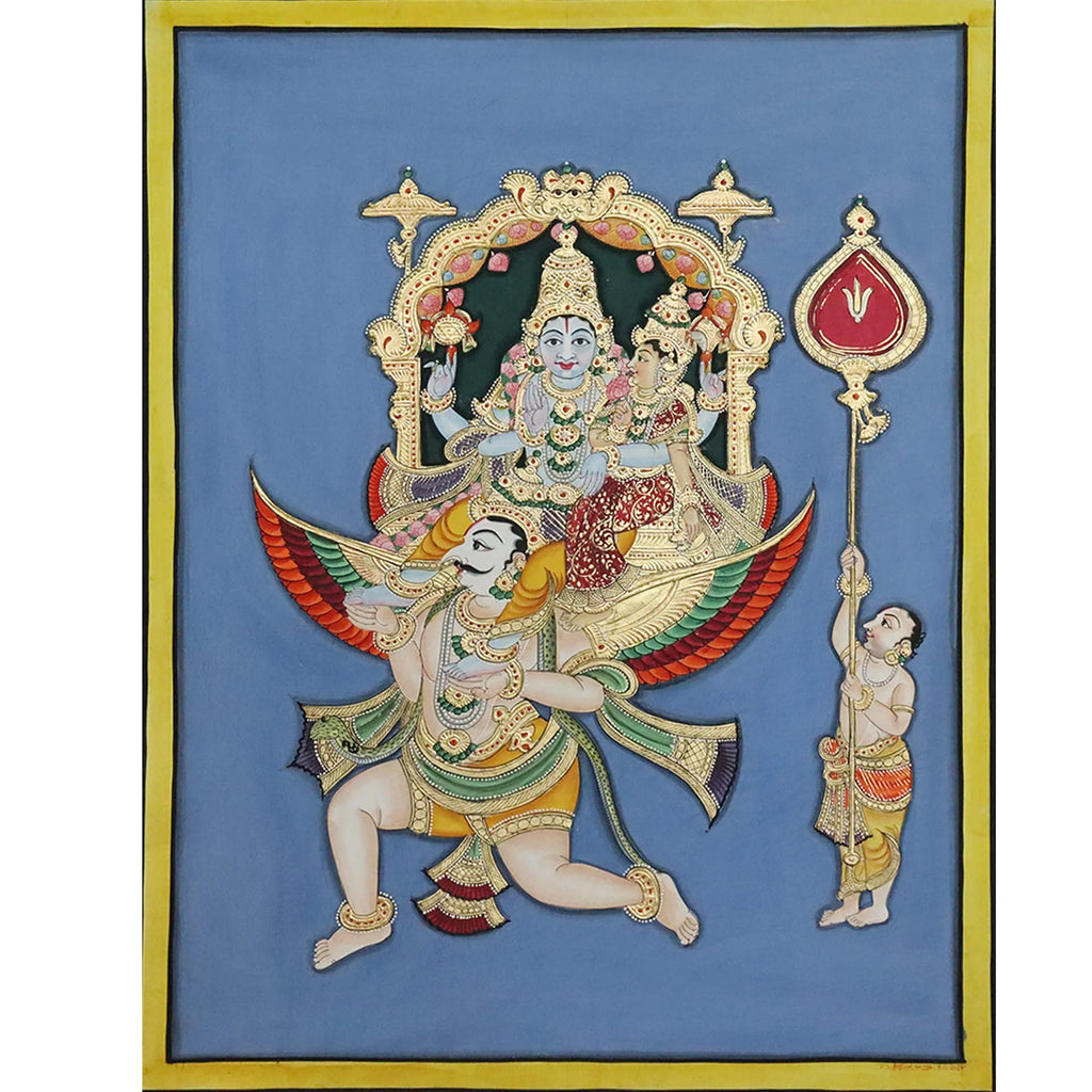 Mysore Painting - Laxmi Narayan on Garud Viman, Utsav Moorthi of temples