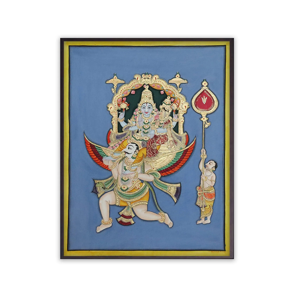 Mysore Painting - Laxmi Narayan on Garud Viman, Utsav Moorthi of temples