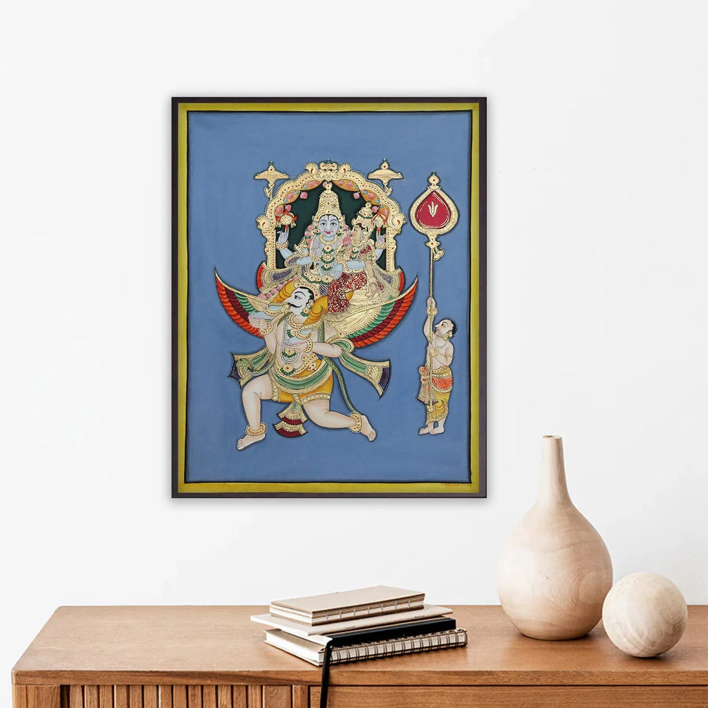Mysore Painting - Laxmi Narayan on Garud Viman, Utsav Moorthi of temples