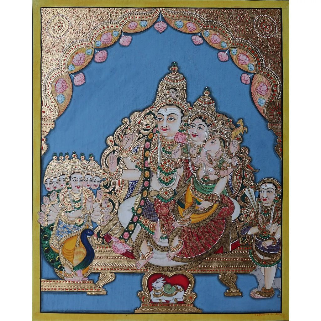 Mysore Painting - Shiv parivar with kaal bhairav