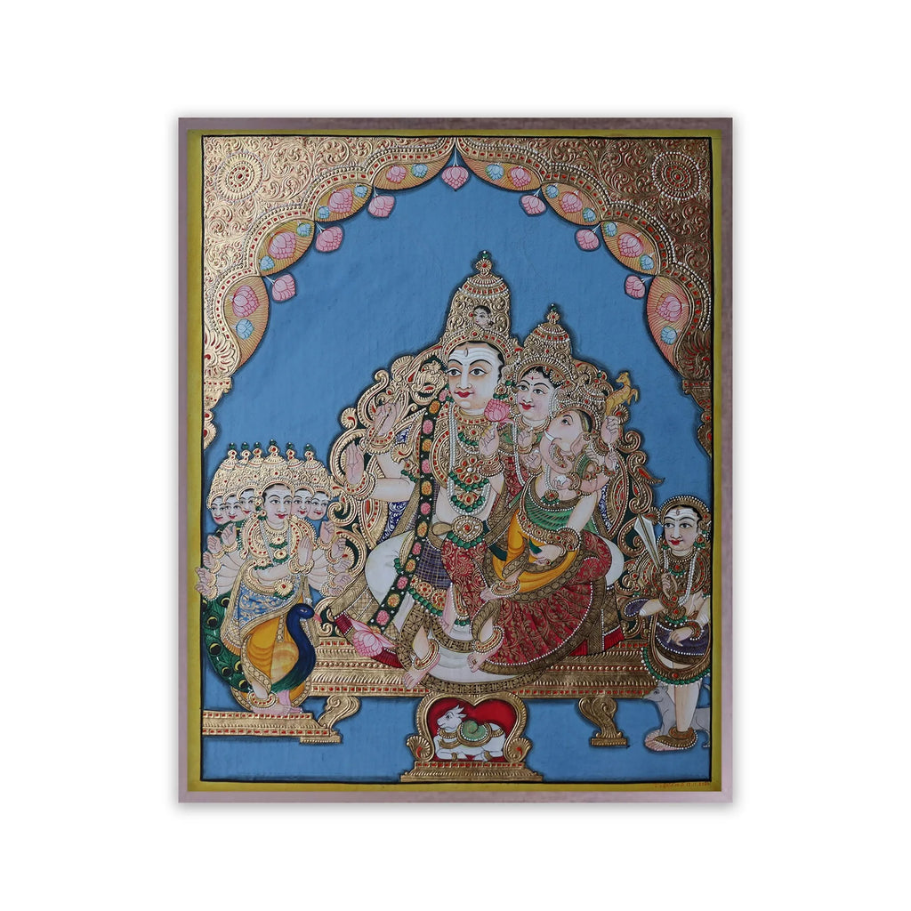 Mysore Painting - Shiv parivar with kaal bhairav