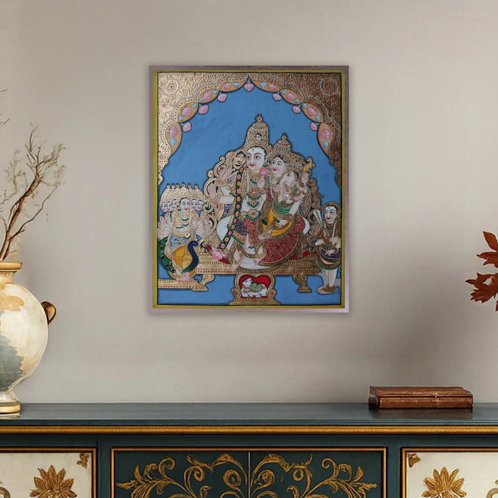 Mysore Painting - Shiv parivar with kaal bhairav