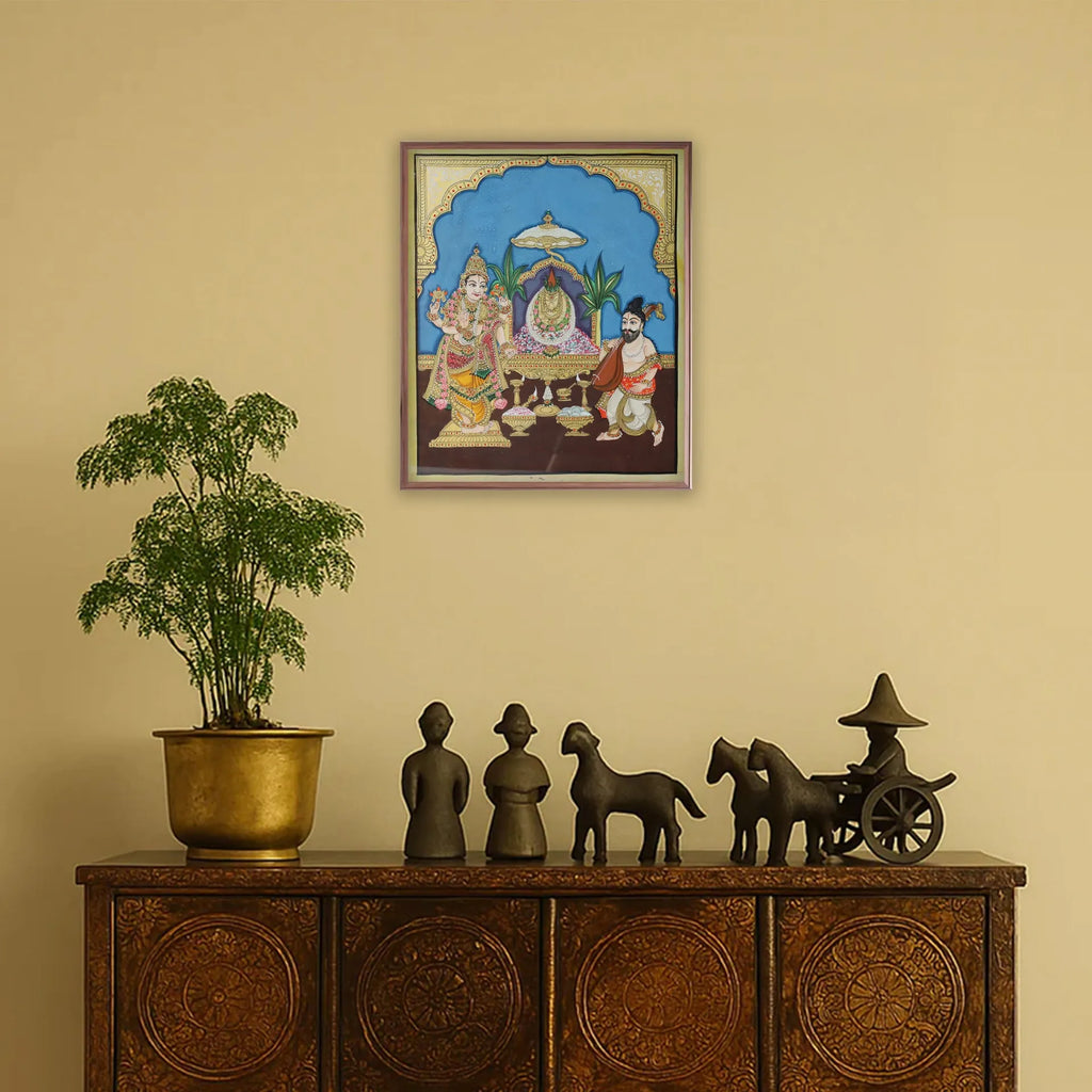 Mysore Painting - Satyanarayan Ji ki katha - Vishnu ji telling Narad ji about the story