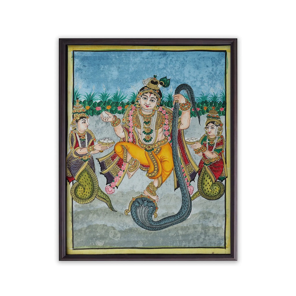 Mysore Painting - Krishna dancing on Kaliya Naag - flat work
