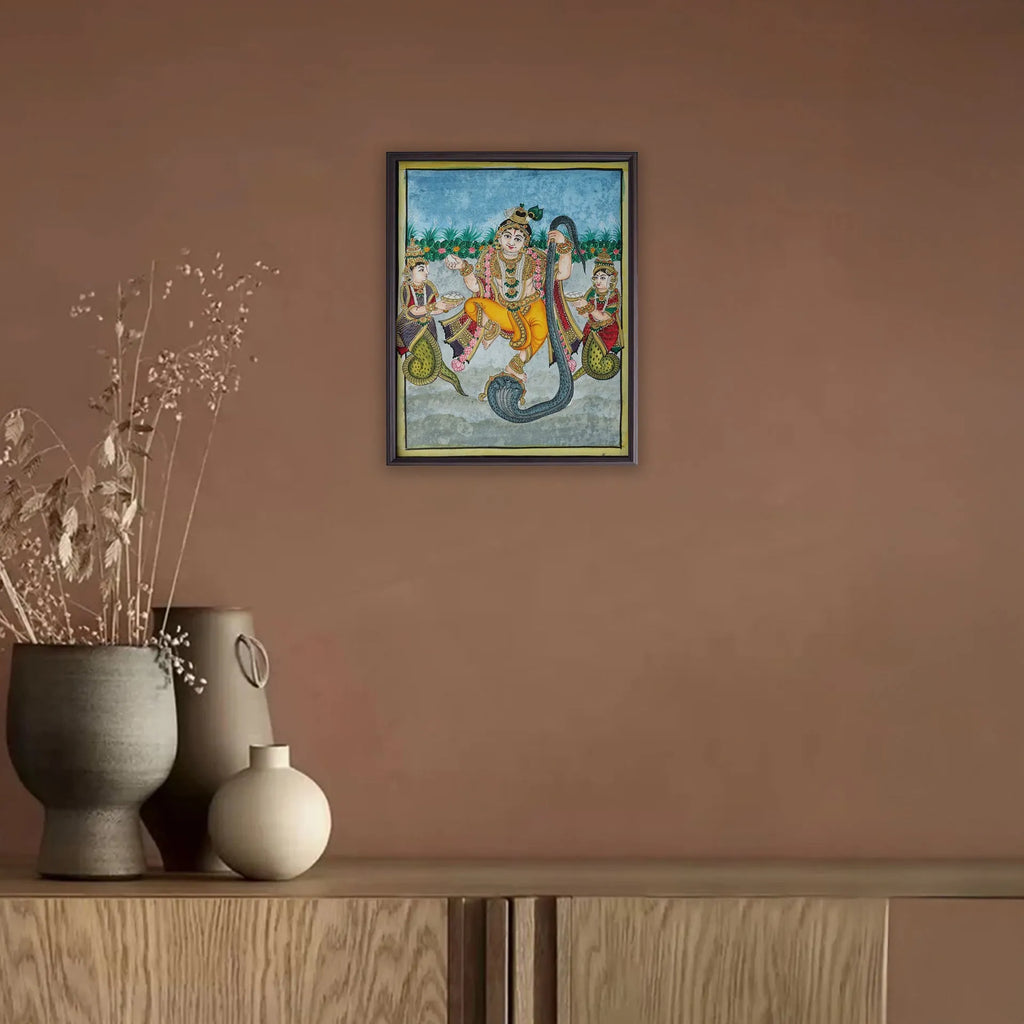 Mysore Painting - Krishna dancing on Kaliya Naag - flat work