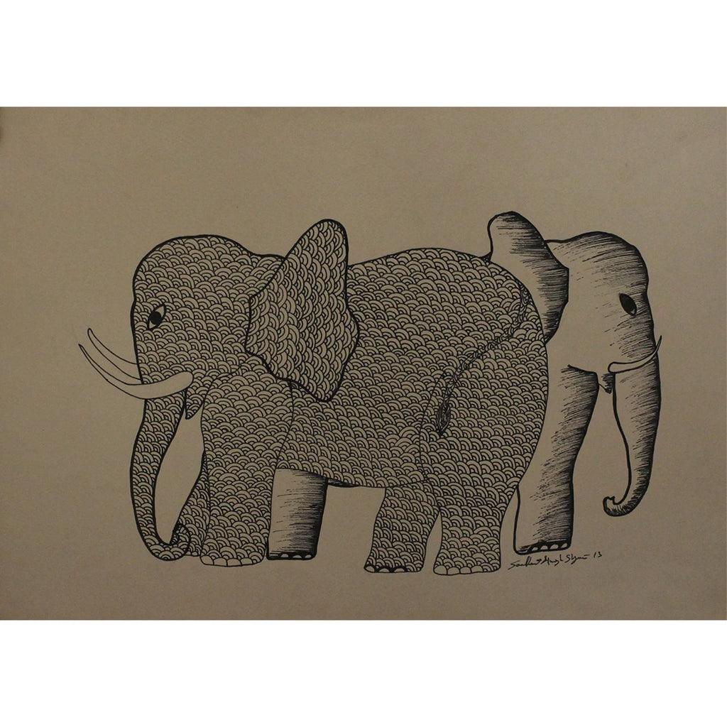 Gond - Pair of elephants