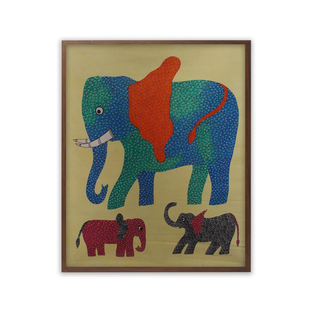 Gond - Mother elephant and two babies