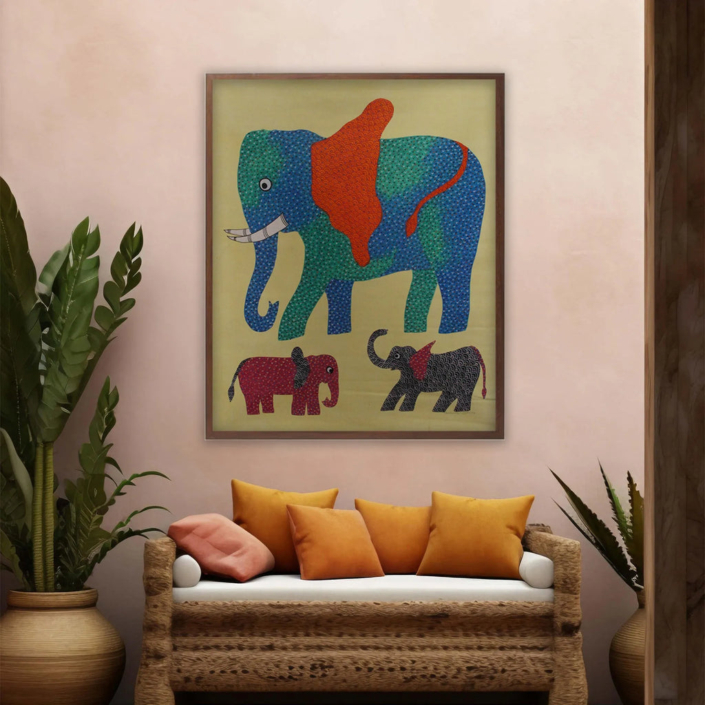 Gond - Mother elephant and two babies