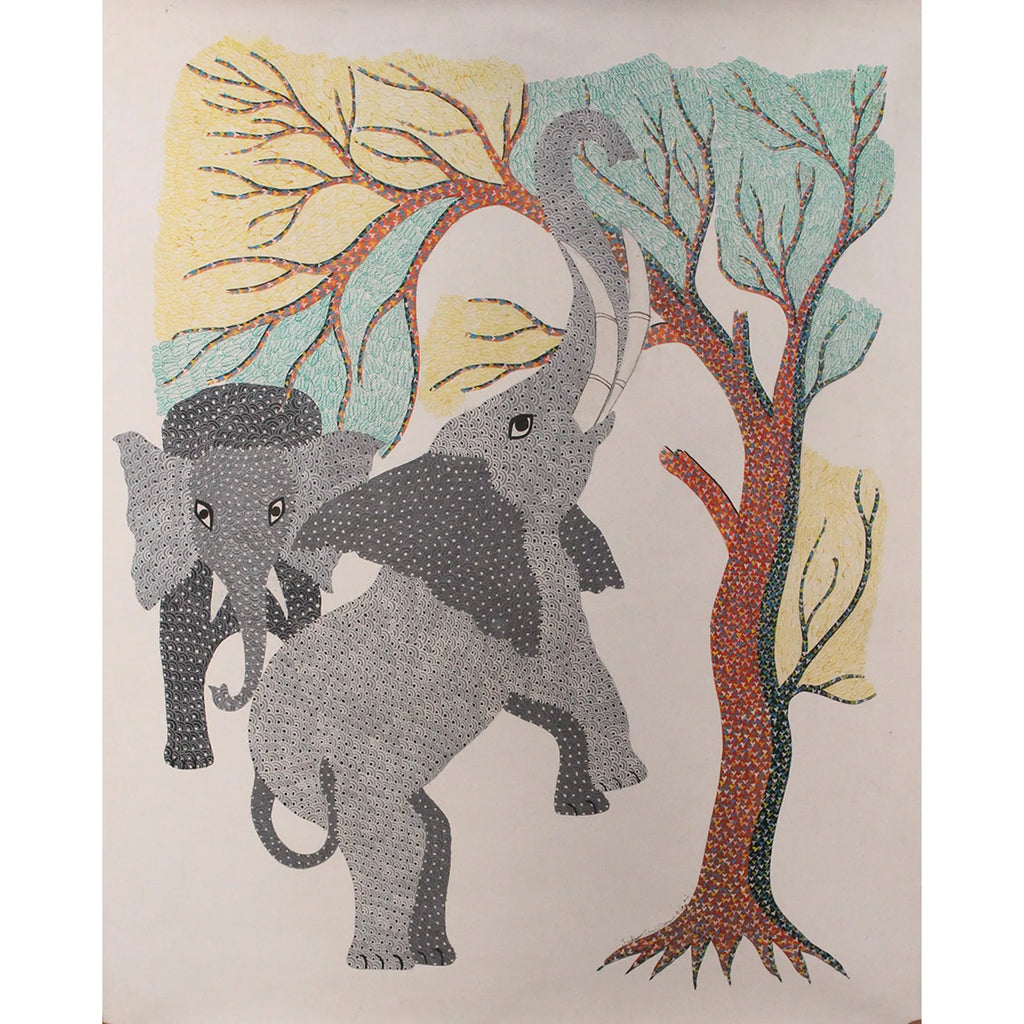 Gond - Mother elephant and baby