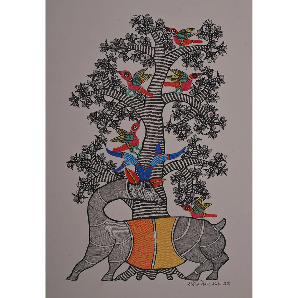 Gond - Animals under Tree of life