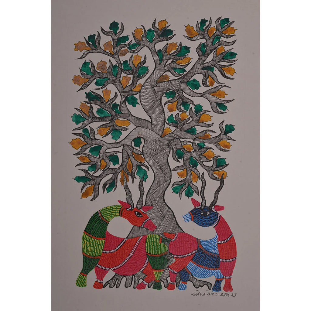 Gond - Animals under Tree of life