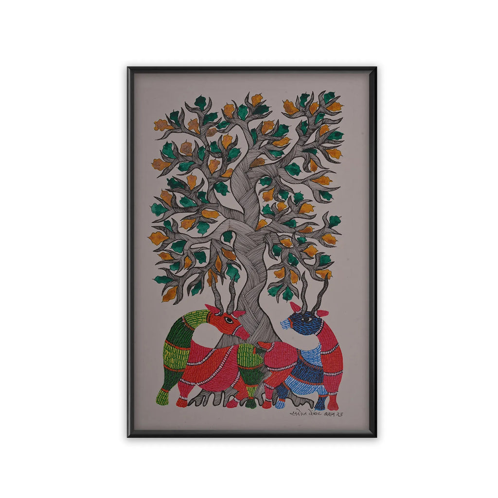 Gond - Animals under Tree of life