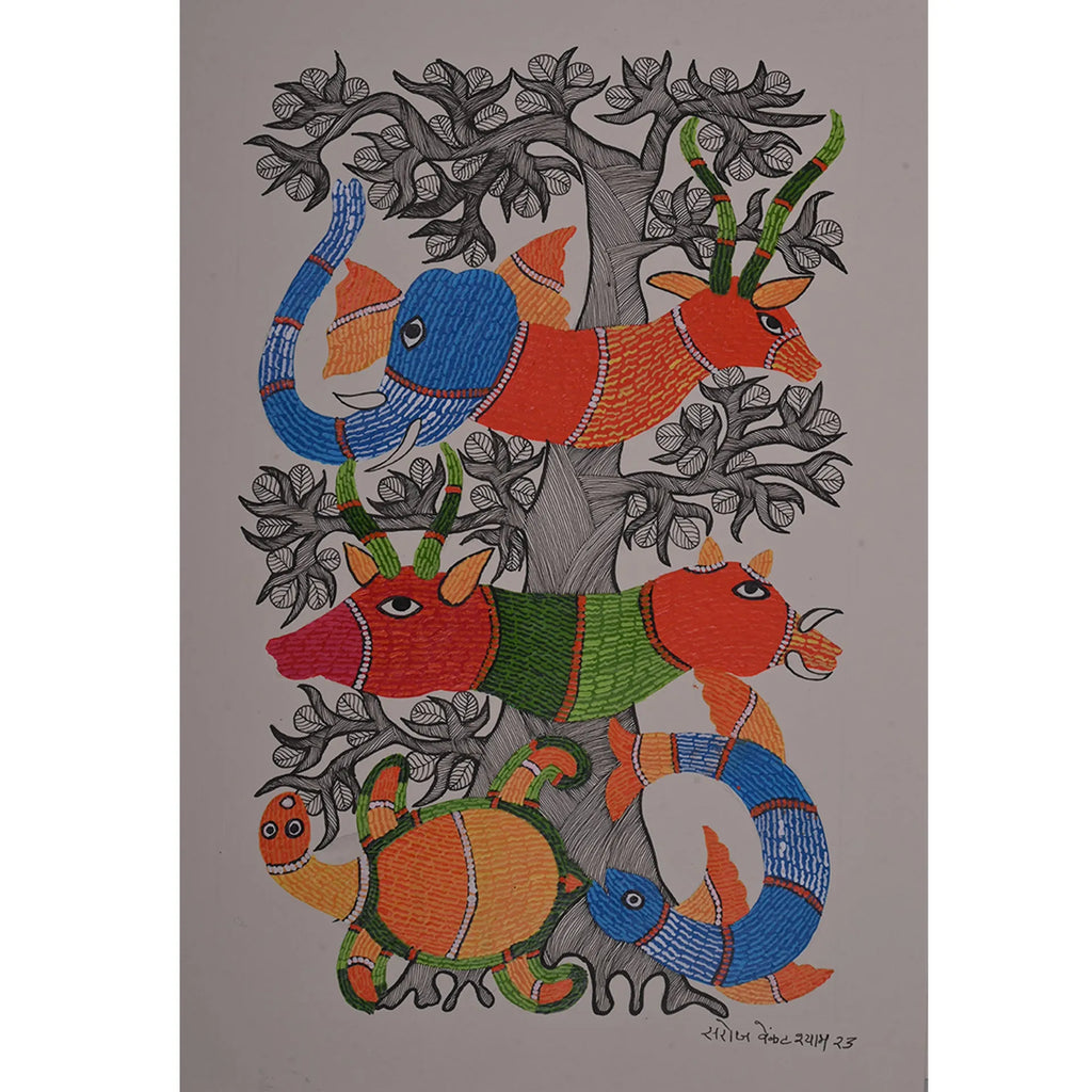 Gond - Animals under Tree of life